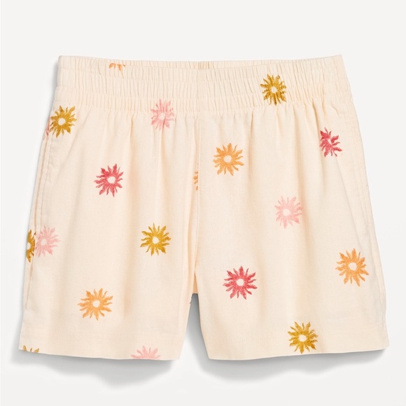 NWT OLD NAVY CREAM PHOENIX SUN BURST PRINT PULL ON LINEN BLEND SHORTS MED 3.5" - Picture 1 of 5